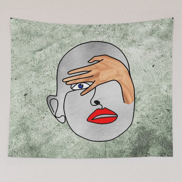 Item preview, Light abstract peekaboo face on a light green background. decorating, interiors designed and sold by jayne0524.