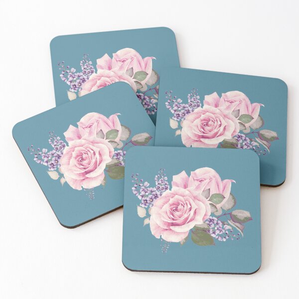 Item preview, Beautiful Vintage Pink Roses on Blue  designed and sold by PinkRainbow.