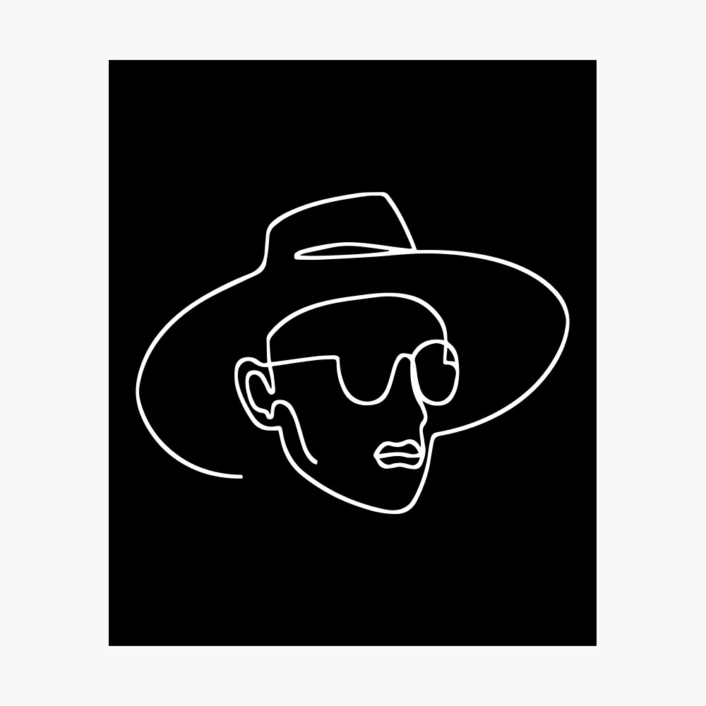 Poster Homme Abstrait Portant Chapeau Et Lunettes Dessin Au Trait Noir Par Rlygr8 Redbubble