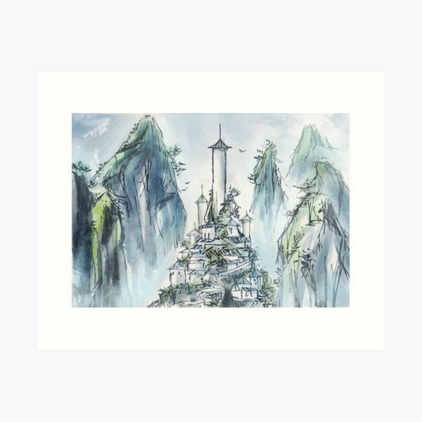 Southern Air Temple - Ink Landscape Painting Art Print