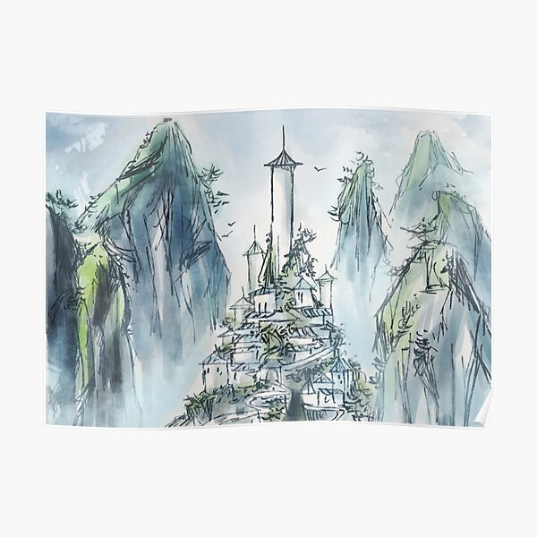 Southern Air Temple - Ink Landscape Painting Poster