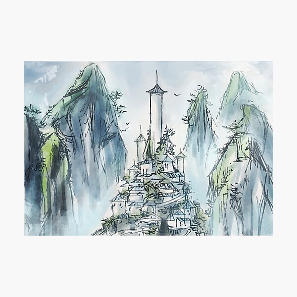 Item preview, Southern Air Temple - Ink Landscape Painting designed and sold by katanasonata.