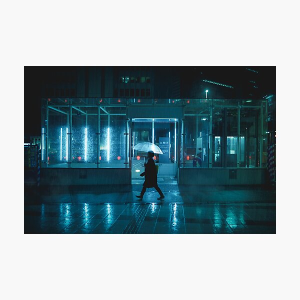 Neo Tokyo - Walking in the rain Photographic Print