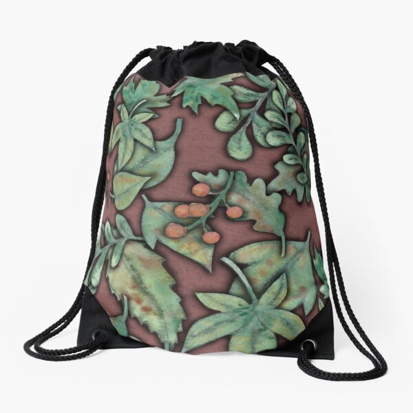 Autumn leaves on a dusky pink background Drawstring Bag