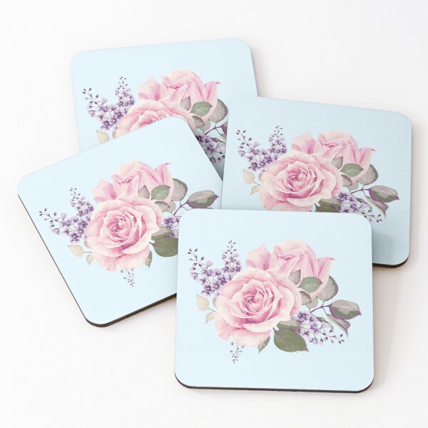 Item preview, Beautiful Vintage Pink Roses on Soft Blue  designed and sold by PinkRainbow.