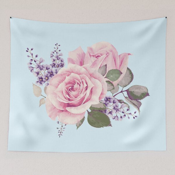 Item preview, Beautiful Vintage Pink Roses on Soft Blue  designed and sold by PinkRainbow.