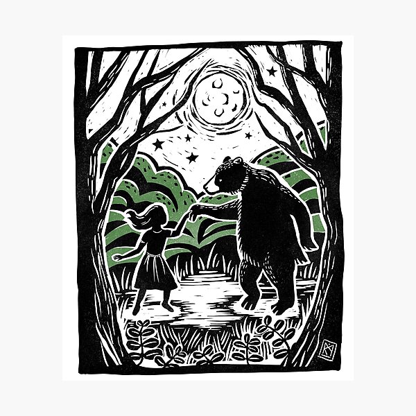 BEAR IN THE MOONLIGHT LINOCUT PRINT