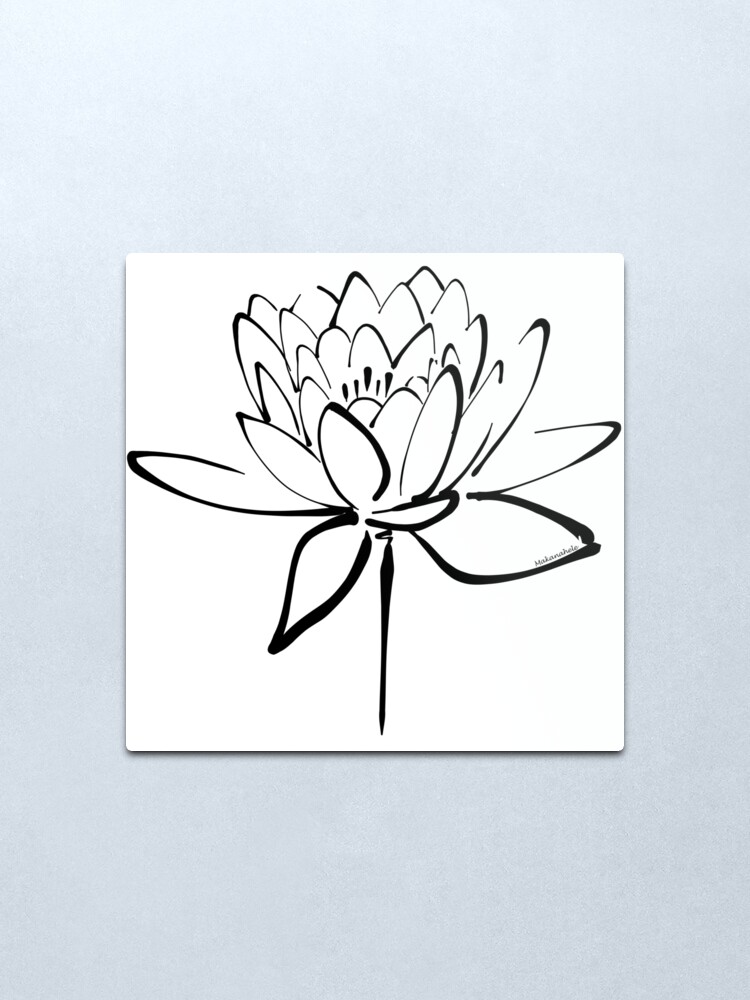Alternate view of Lotus Flower Calligraphy (Black) Metal Print
