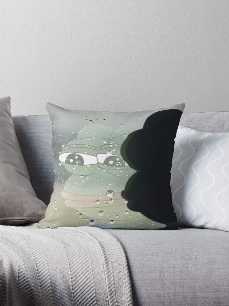 Pepe The Sad Frog Rainy Reflection Pillow for Sale by freelaffs