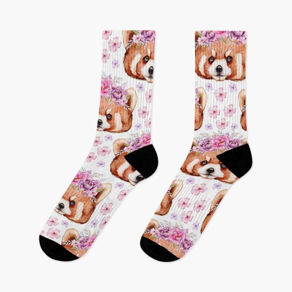 Item preview, Red Panda Watercolor Flower Crown Pattern designed and sold by DigitalPie.