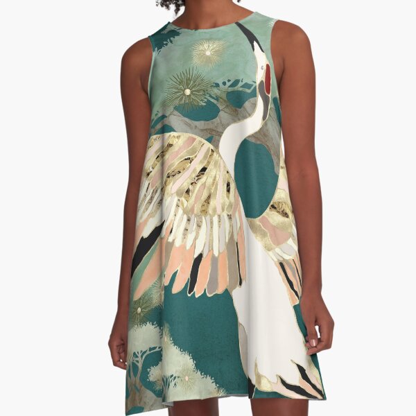 Golden Crane A-Line Dress