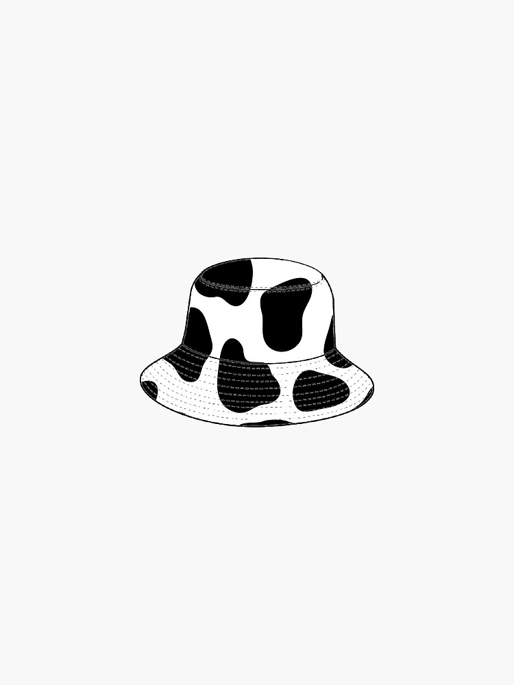 "Black & White Cow Print Bucket Hat Vsco Sticker Design" Sticker for