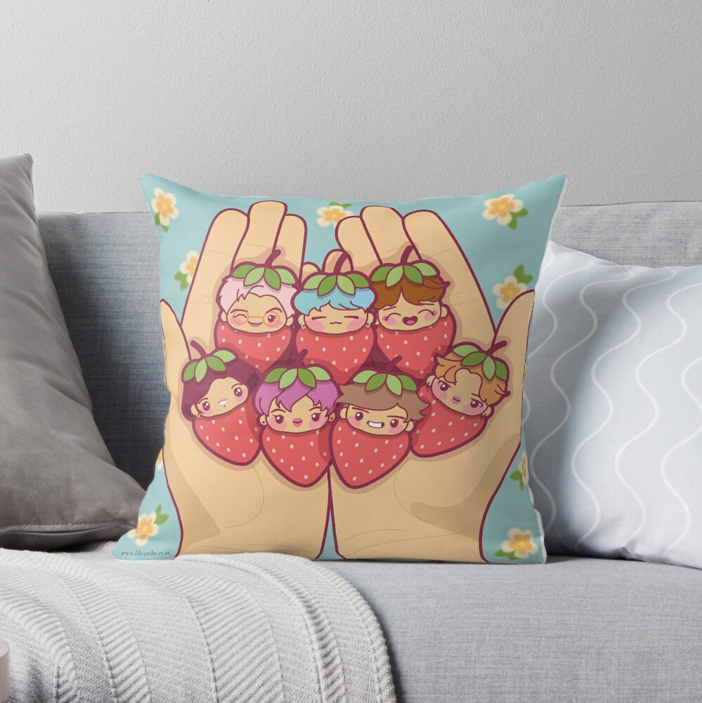 BTS Strawberry Patch Art ~Pillows, Blankets, Totes~ Throw Pillow