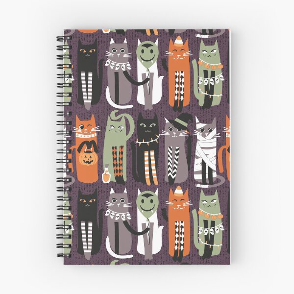 Item preview, High Gothic Halloween Cats // beet color background orange brown sage green white and black kittens designed and sold by SelmaCardoso.