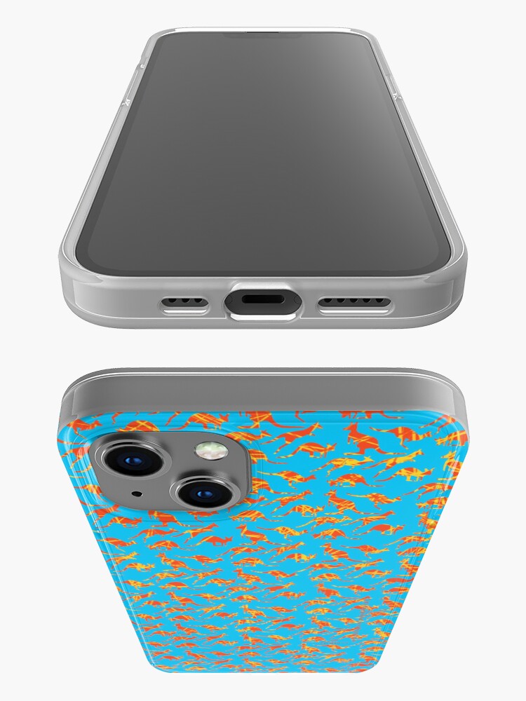 Alternate view of Orange Kangaroos on blue background iPhone Case