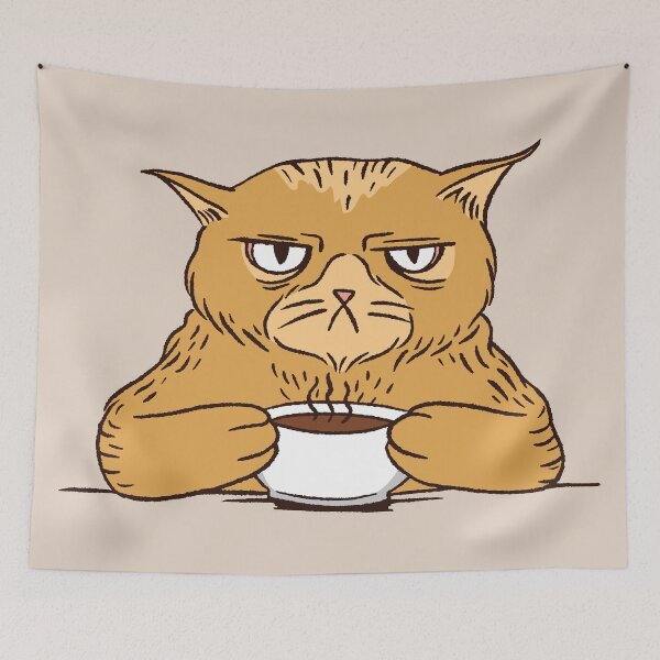 Item preview, Grumpy Cat Drinking Morning Coffee designed and sold by cutenfunny.