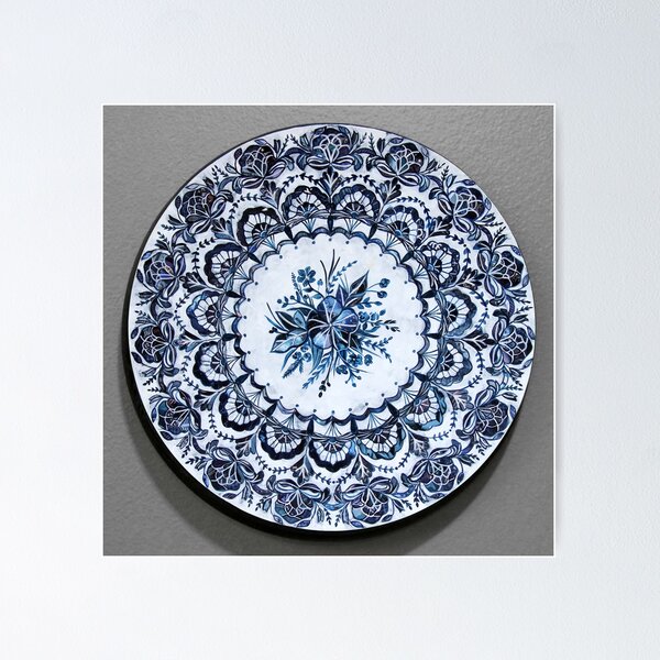 Blue and White China Pattern Mandala Poster