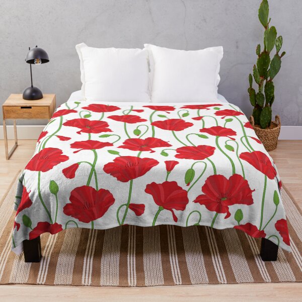 Item preview, Red poppy flowers and buds pattern designed and sold by The Pattern Mill.