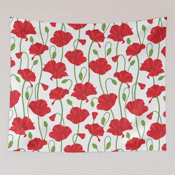 Item preview, Red poppy flowers and buds pattern designed and sold by The Pattern Mill.