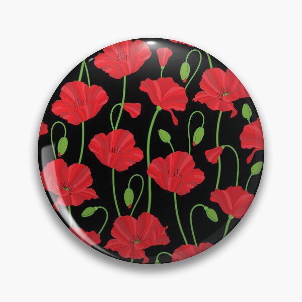 Item preview, Red poppy flowers and buds pattern on black background. designed and sold by The Pattern Mill.