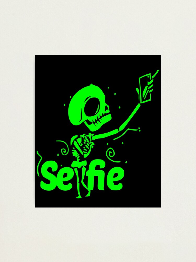 "Neon Green Selfie Skeleton" Photographic Print for Sale by DigitalPie
