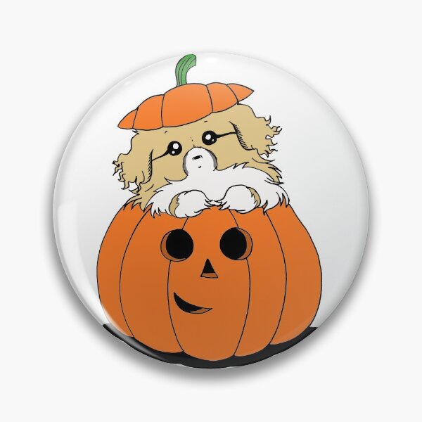 Item preview, Cute Beautiful and Funny Sable Tibetan Spaniel in a Pumpkin Halloween Design designed and sold by Monica C. Webster.