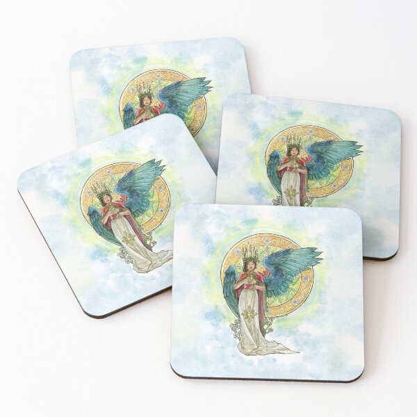 Item preview, Saint Lucia Advent Angel Art Nouveau with Candles and Narcissus Flowers designed and sold by angelasasser.