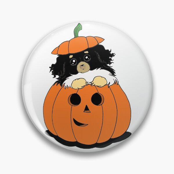 Item preview, Cute Beautiful and Funny Black and Tan Tibetan Spaniel in a Pumpkin Halloween Design designed and sold by Monica C. Webster.