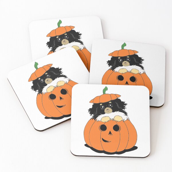 Item preview, Cute Beautiful and Funny Black and Tan Tibetan Spaniel in a Pumpkin Halloween Design designed and sold by Monica C. Webster.