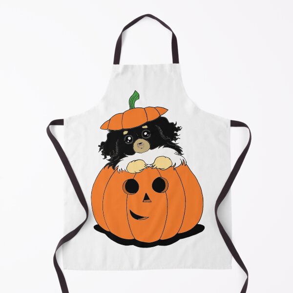 Item preview, Cute Beautiful and Funny Black and Tan Tibetan Spaniel in a Pumpkin Halloween Design designed and sold by Monica C. Webster.