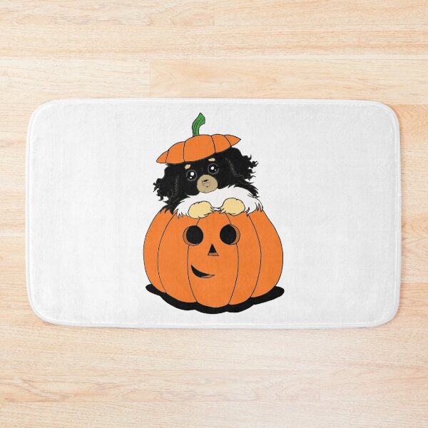 Item preview, Cute Beautiful and Funny Black and Tan Tibetan Spaniel in a Pumpkin Halloween Design designed and sold by Monica C. Webster.