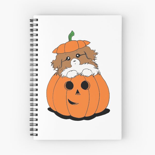 Item preview, Cute Beautiful and Funny Brown and White Parti Tibetan Spaniel in a Pumpkin Halloween Design designed and sold by Monica C. Webster.