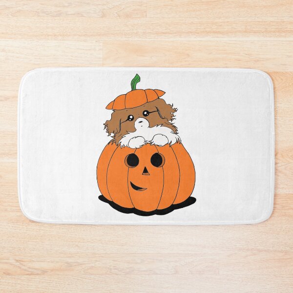 Item preview, Cute Beautiful and Funny Brown and White Parti Tibetan Spaniel in a Pumpkin Halloween Design designed and sold by Monica C. Webster.