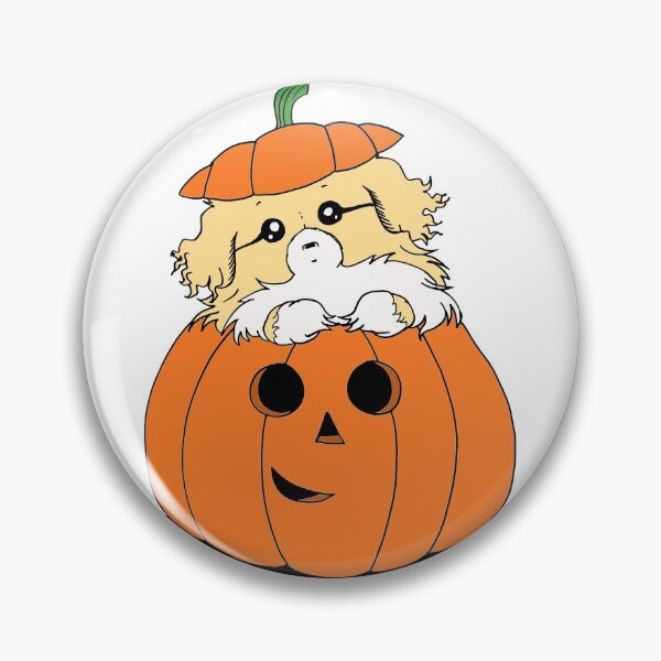 Item preview, Cute Beautiful and Funny Light Sable Tibetan Spaniel in a Pumpkin Halloween Design designed and sold by Monica C. Webster.