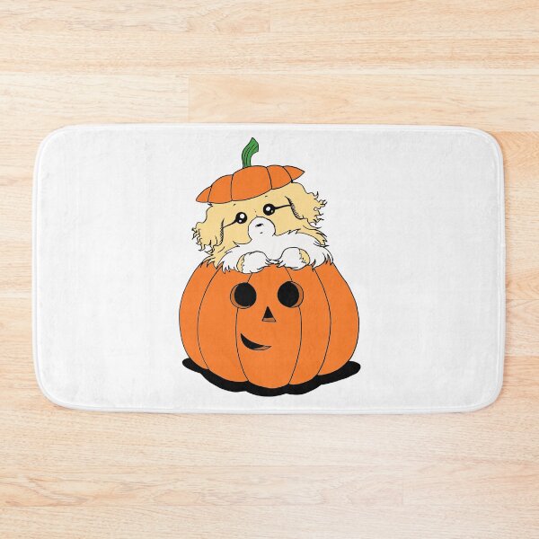 Item preview, Cute Beautiful and Funny Light Sable Tibetan Spaniel in a Pumpkin Halloween Design designed and sold by Monica C. Webster.