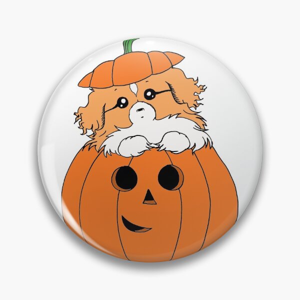 Item preview, Cute Beautiful and Funny Red and White Tibetan Spaniel in a Pumpkin Halloween Design designed and sold by Monica C. Webster.