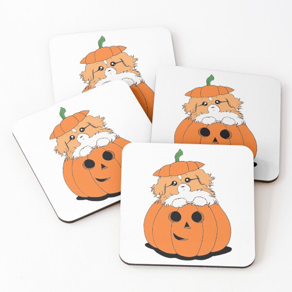 Item preview, Cute Beautiful and Funny Red and White Tibetan Spaniel in a Pumpkin Halloween Design designed and sold by Monica C. Webster.