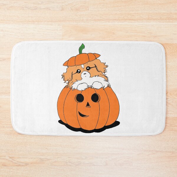 Item preview, Cute Beautiful and Funny Red and White Tibetan Spaniel in a Pumpkin Halloween Design designed and sold by Monica C. Webster.