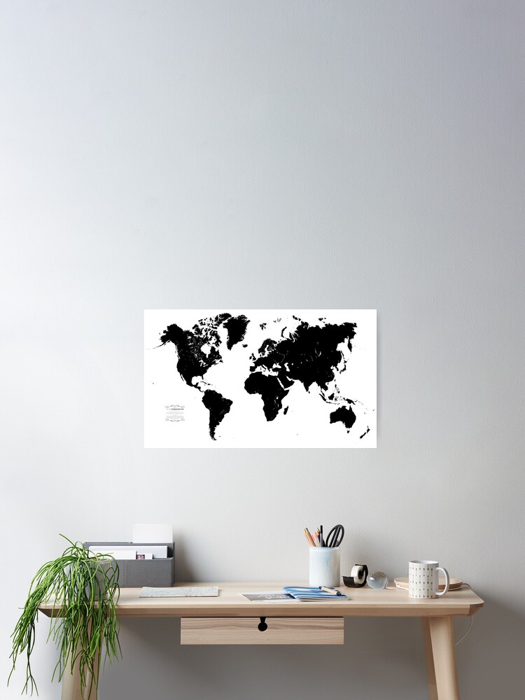 Black White World Map 21 Poster By Audiobookstore Redbubble