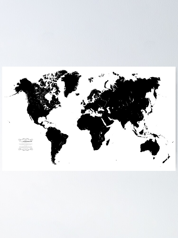 Black White World Map 21 Poster By Audiobookstore Redbubble