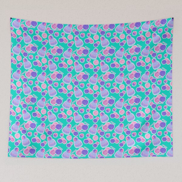 Item preview, 1.B Crochet beanie yarn Pom Pom - Purple beanie turquoise background designed and sold by Sorena-Designs.