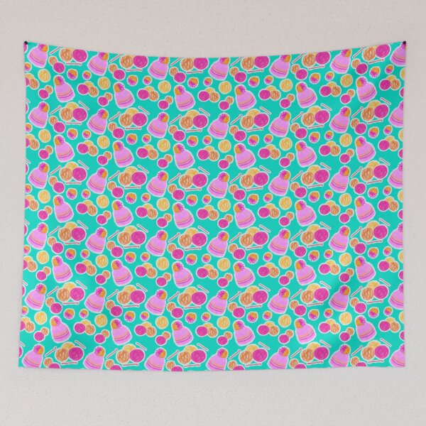 Item preview, 1.A Crochet Beanie Yarn Pom Pom - Pink Beanie turquoise background designed and sold by Sorena-Designs.