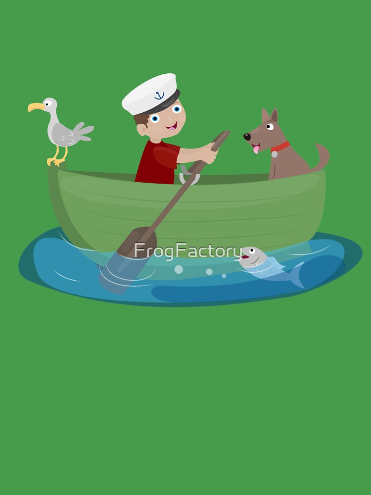 Cute boy sailor and dog rowing boat cartoon | Mask