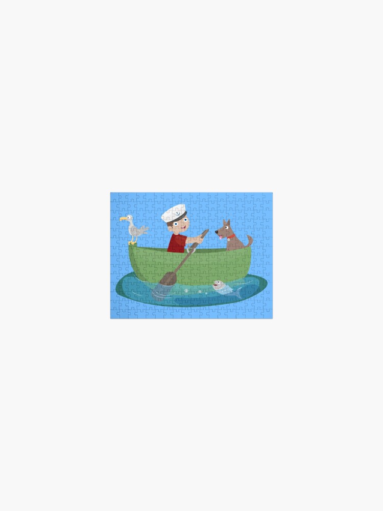 Cute boy sailor and dog rowing boat cartoon | Mask