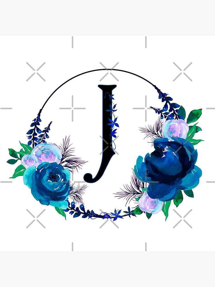 The Letter 'J' Blue Floral Circle Monogram  Canvas Print for Sale