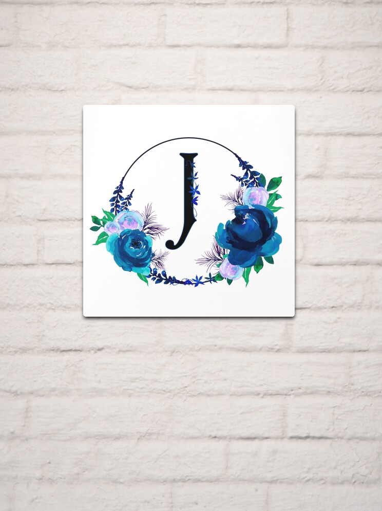 The Letter 'J' Blue Floral Circle Monogram  Canvas Print for Sale