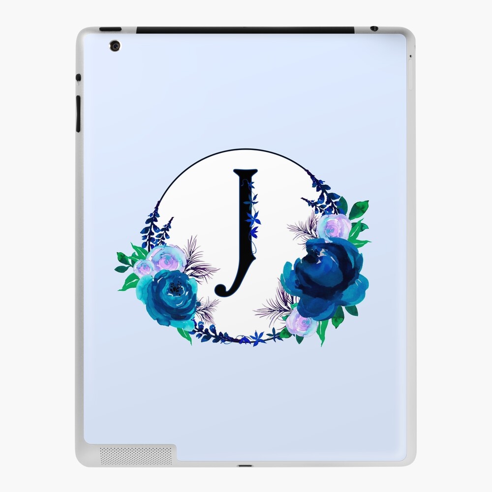 The Letter 'J' Blue Floral Circle Monogram  Canvas Print for Sale