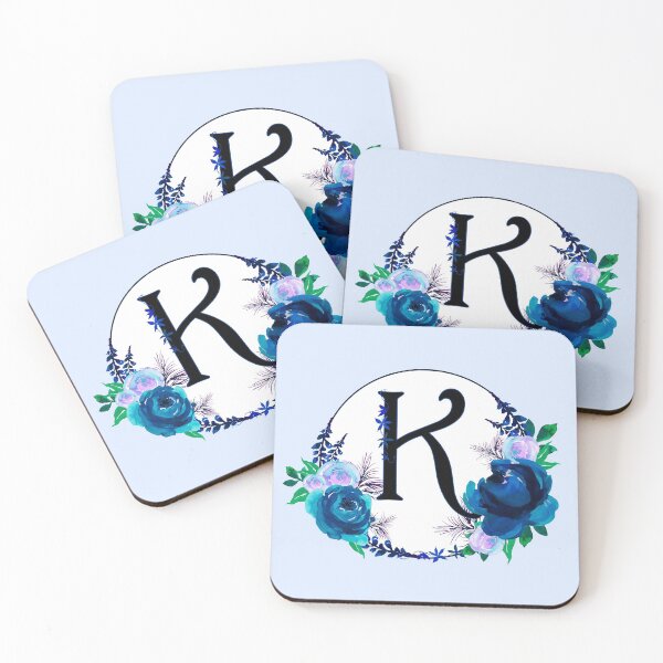 Item preview, The Letter 'K' Blue Floral Circle Monogram  designed and sold by Bumblefuzzies.