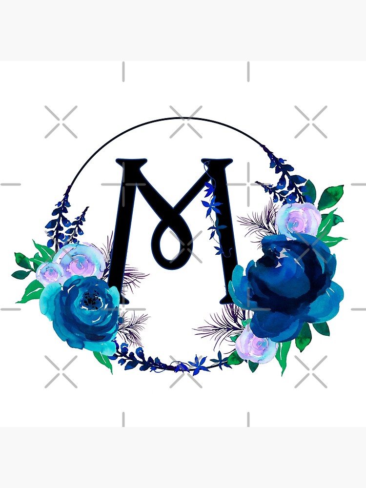 メアリー・フランク　直筆サイン『FLOWERS Ⅱ』モノタイプ 0317M The Letter 'M' Blue Floral Circle Monogram 