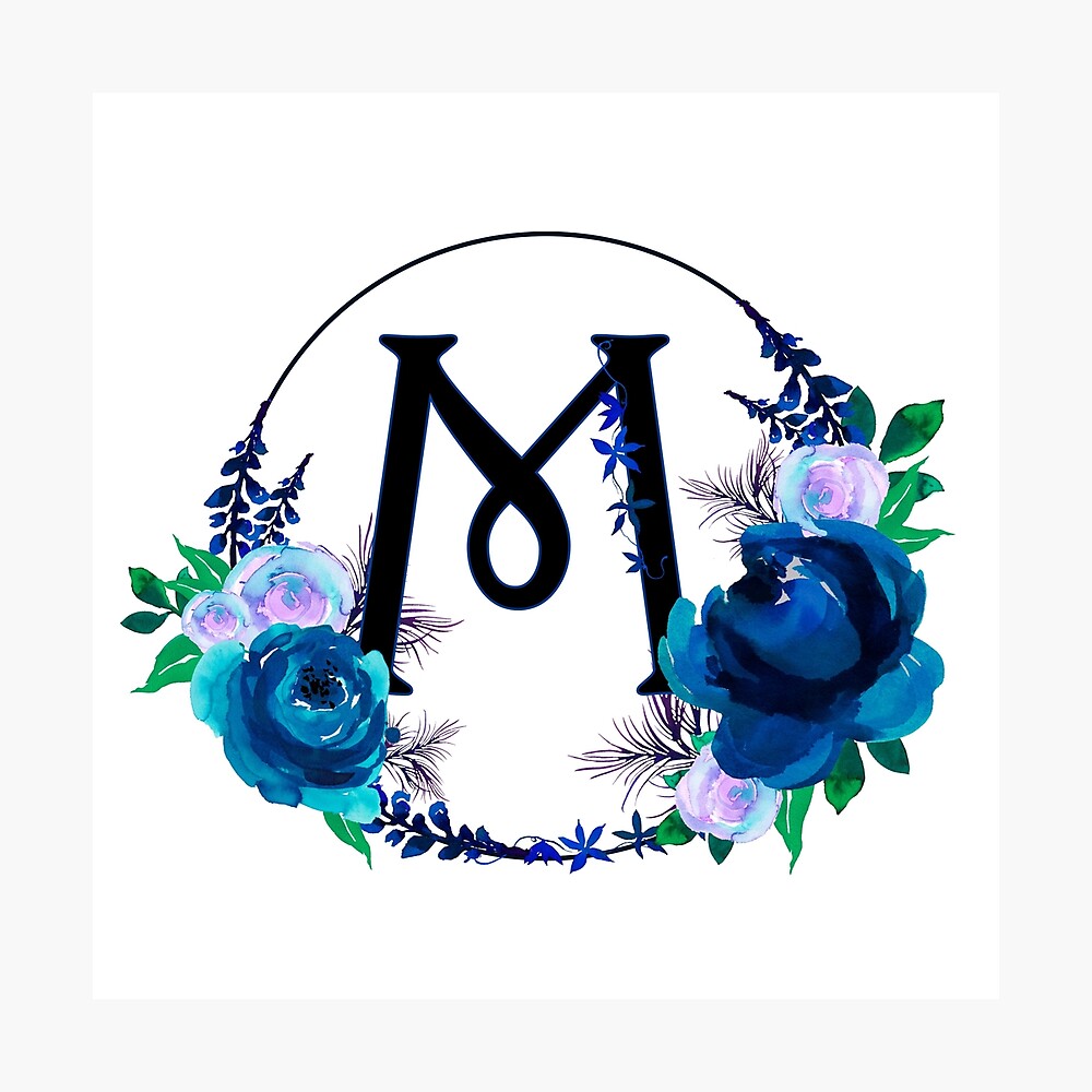 The Letter 'M' Blue Floral Circle Monogram 